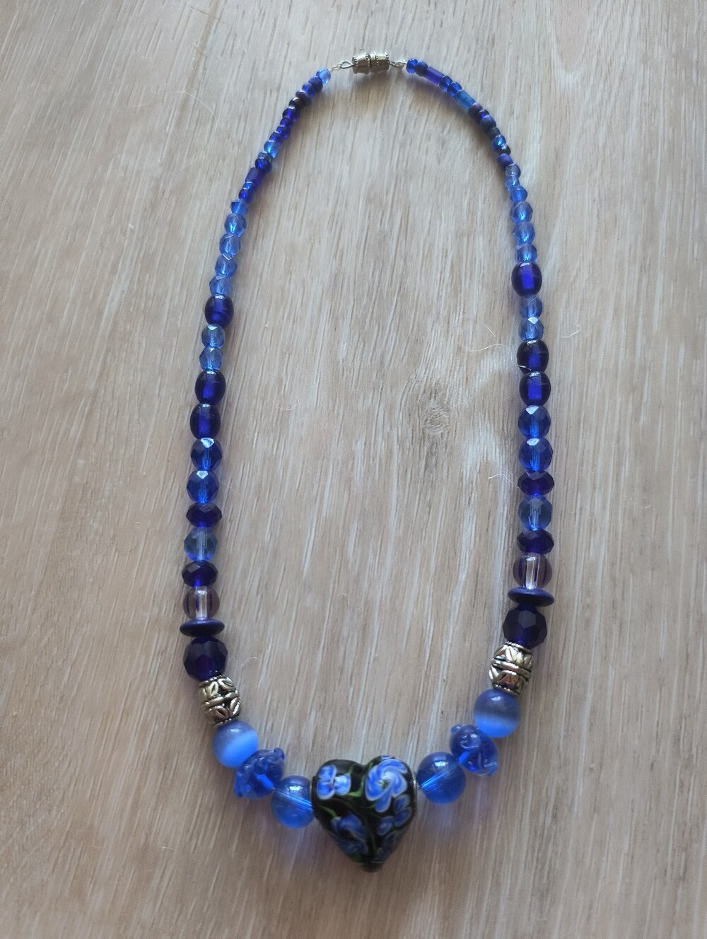 Handcrafted Blue Heart Bead Necklace